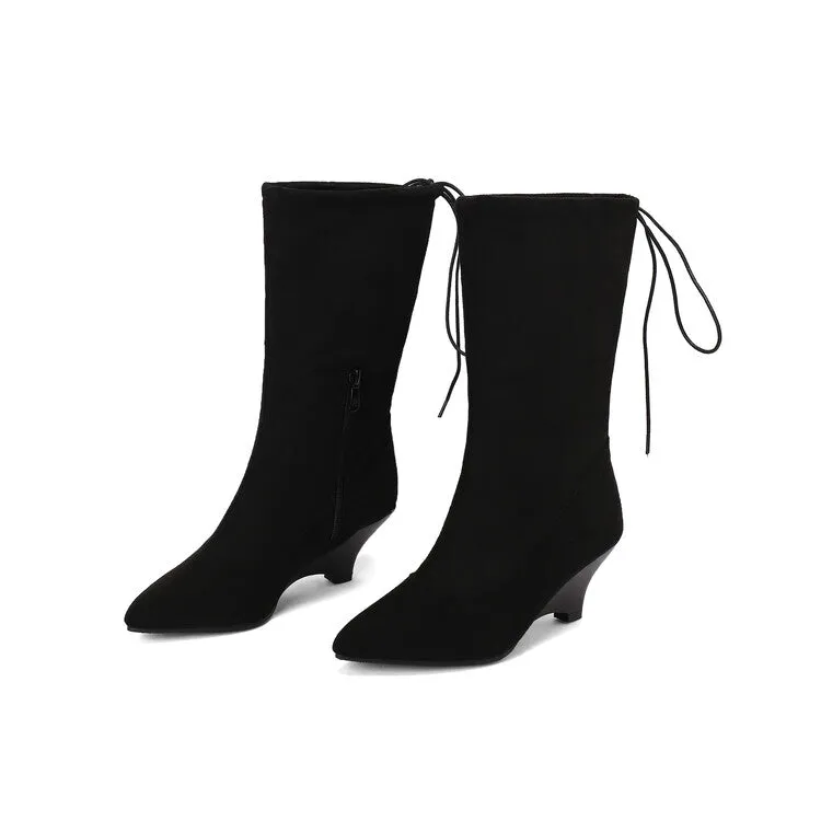 Women's Pointed Toe Low Heels Mid Calf Boots
