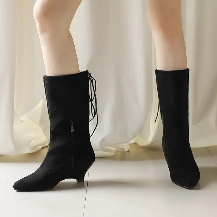 Women's Pointed Toe Low Heels Mid Calf Boots