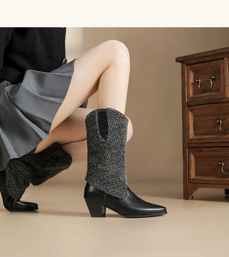 Women's Pointed Toe Mid-Calf Square Heel Western Boots