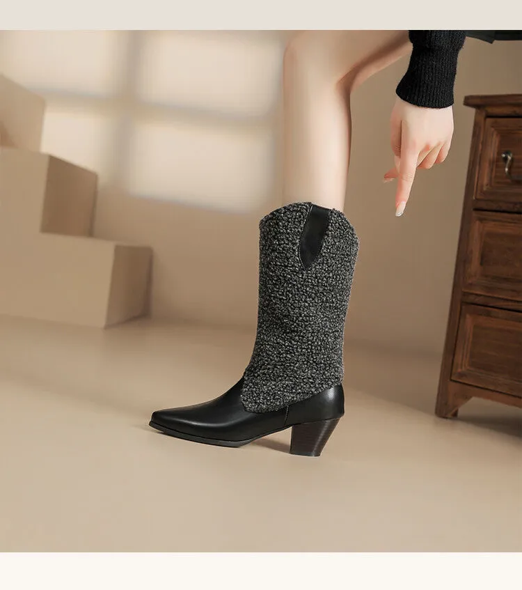 Women's Pointed Toe Mid-Calf Square Heel Western Boots