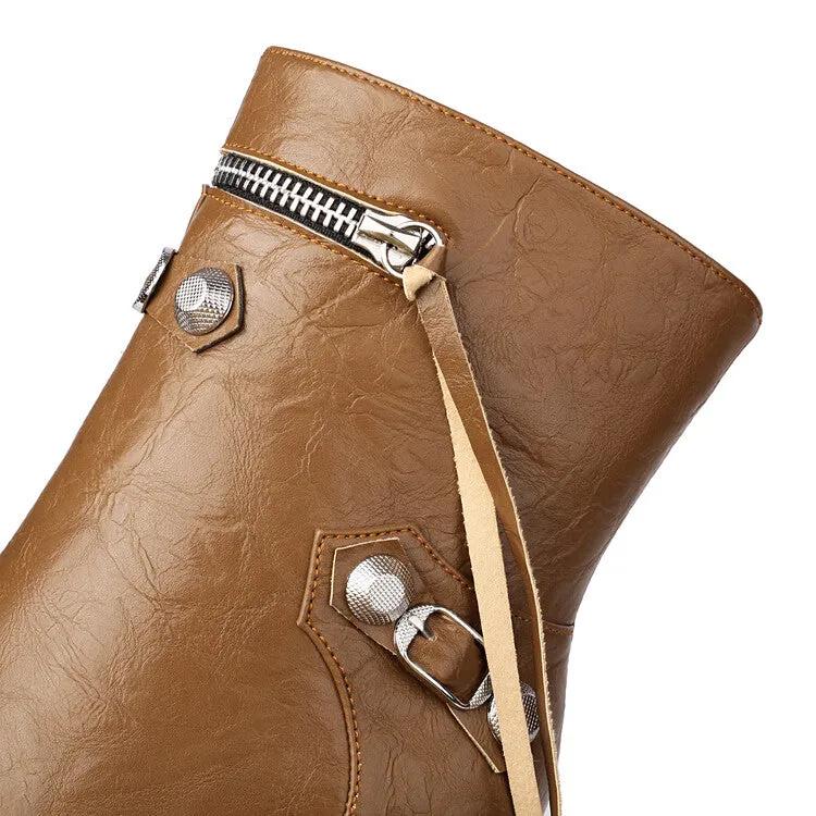 Women's Rivets Pointed Toe Block Heel Ankle Boots