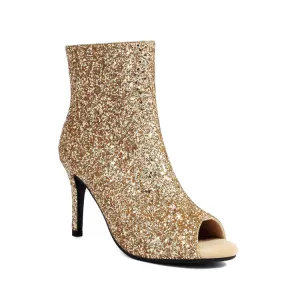 Women's Sequins Peep Toe Thin Heel Ankle Boots