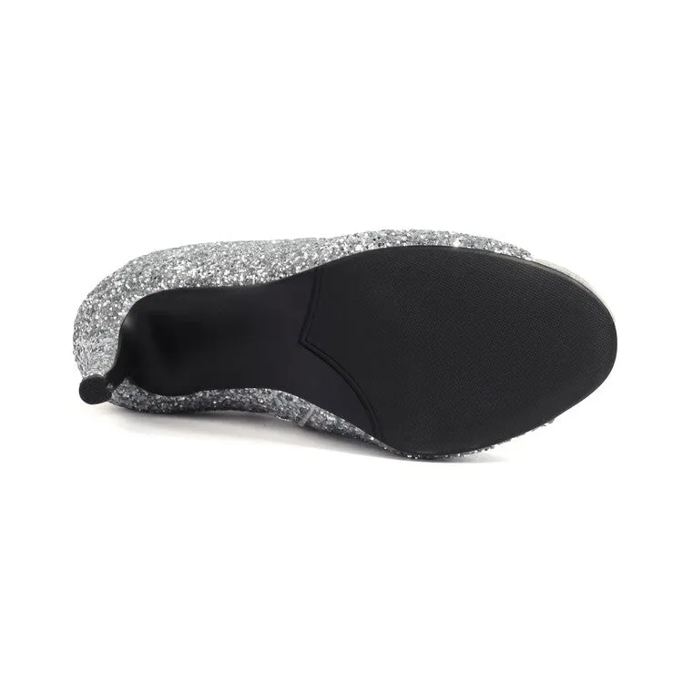 Women's Sequins Peep Toe Thin Heel Ankle Boots