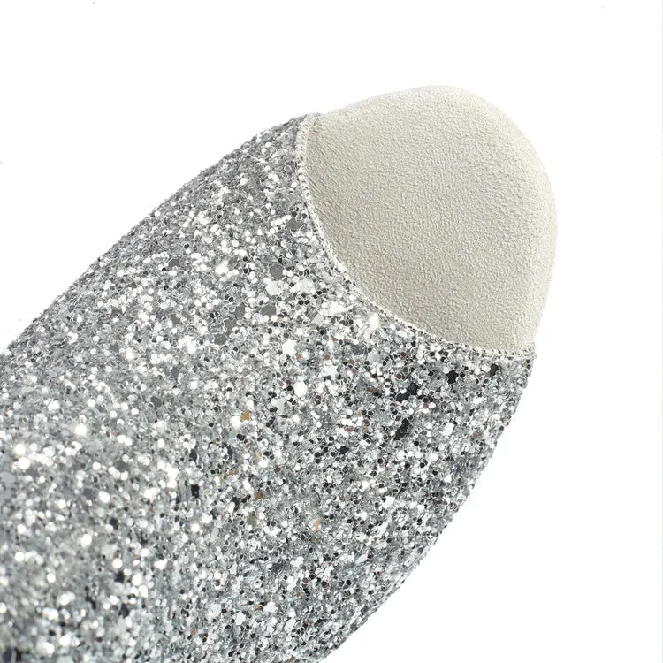 Women's Sequins Peep Toe Thin Heel Ankle Boots