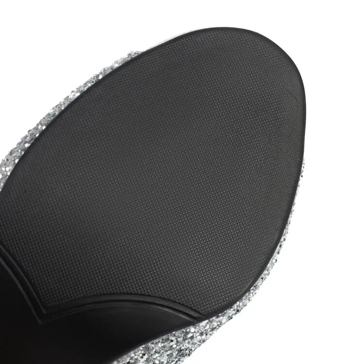 Women's Sequins Peep Toe Thin Heel Ankle Boots