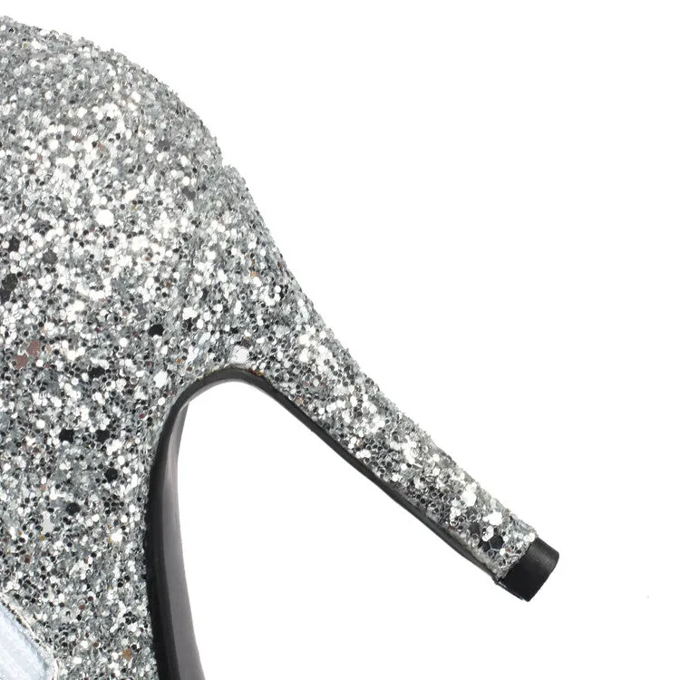 Women's Sequins Peep Toe Thin Heel Ankle Boots