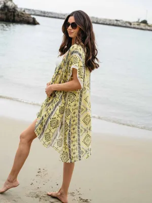 WOMEN'S SHORT SLEEVE OPEN FRONT MULTI PRINT KIMONO