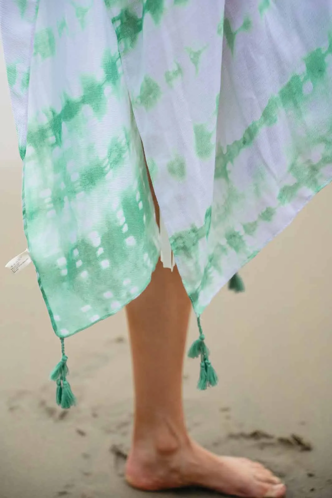 WOMEN'S SHORT SLEEVE OPEN FRONT TASSEL DETAILED TYE DIE KIMONO