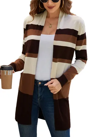 Women's Striped Open Front Knit Cardigan Sweaters