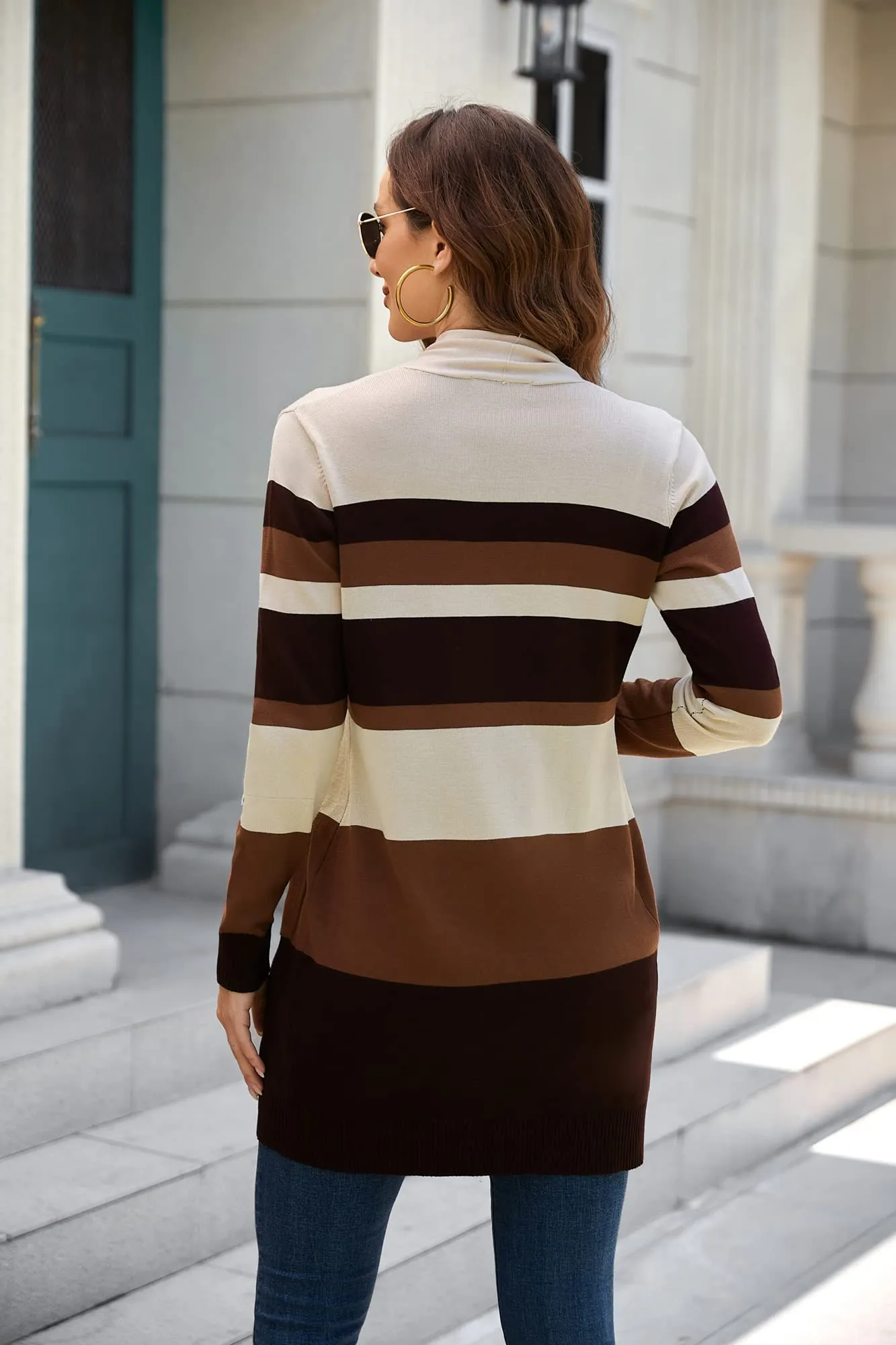 Women's Striped Open Front Knit Cardigan Sweaters