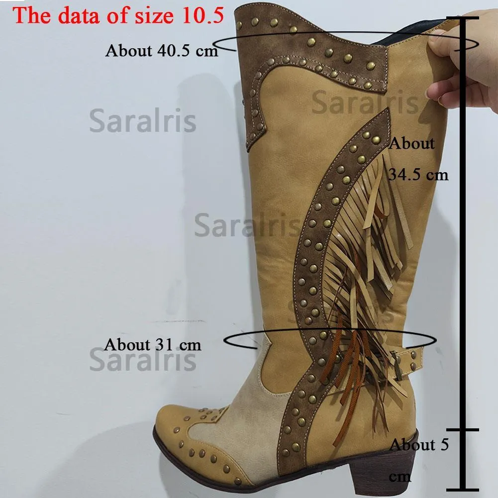 Womens Vintage Tassled Knight Boots Cowboy Boots