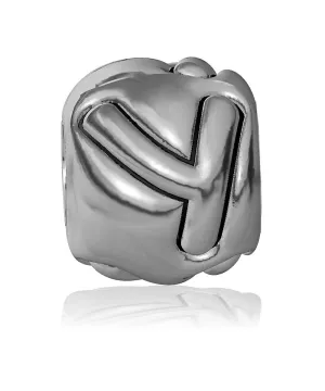 Y - Bead, Single Alphabet Initial Letter for Name Bracelet, Capital, Uppercase Y Charm Bracelet Bead, Embossed, Complete Alphabet and Numbers Available, Solid Sterling Silver