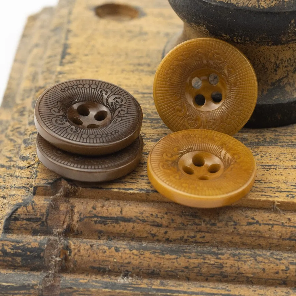 Yellow Coffee Laser Engraving Tagut Nut Shell Buttons 15 Pack