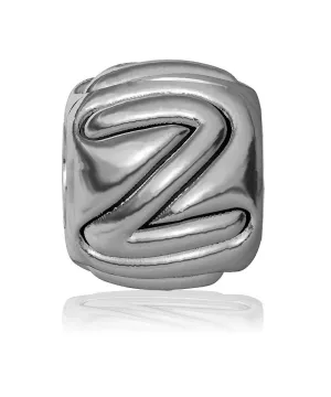 Z - Bead, Single Alphabet Initial Letter for Name Bracelet, Capital, Uppercase Z Charm Bracelet Bead, Embossed, Complete Alphabet and Numbers Available, Solid Sterling Silver
