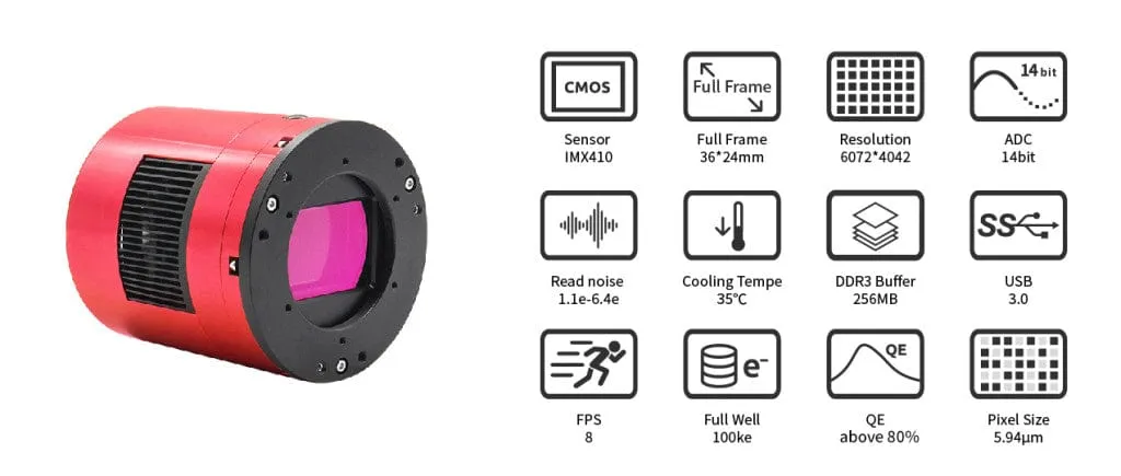 ZWO ASI2400MC Pro 24MP 5.94µm Full Frame Cooled Colour CMOS Telescope Astrophotography Camera - ASI2400MC-P